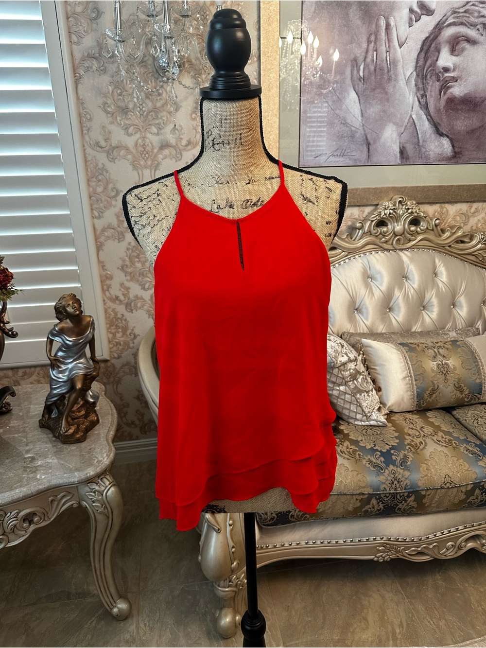 Red Layered Halter Cami with Keyhole Detail